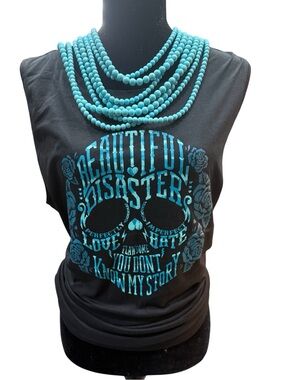 Beautiful Disaster “You Don’t Know My Story “ Black and Turquoise Tank - 2X